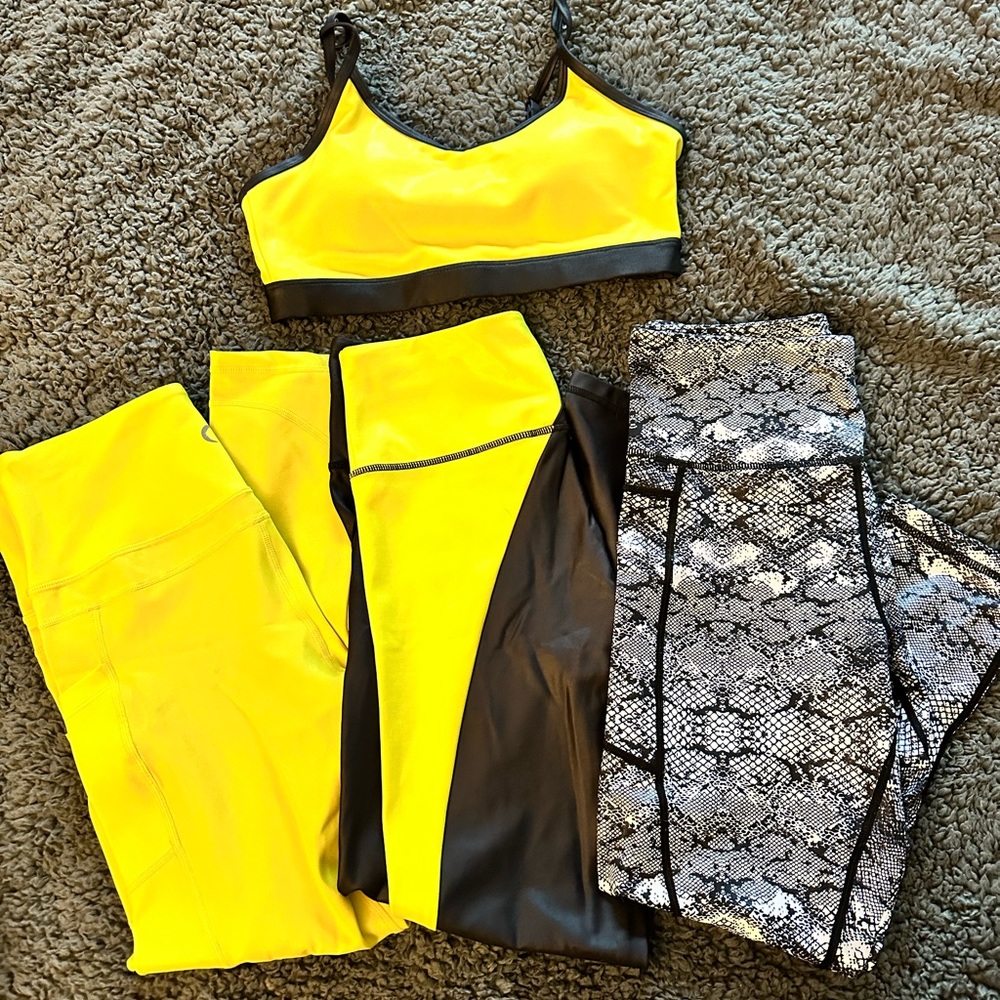 Set of 3- Zyia Activewear Yellow and Black Shiny matching sets